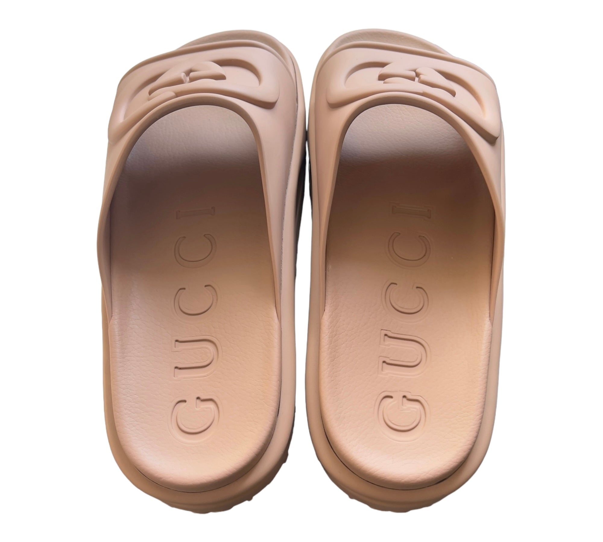 Gucci Mens Interlocking G Platform Slides Sandals 12 Vintage Camel