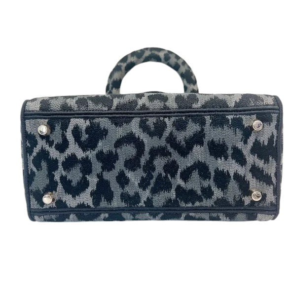 Christian Dior Lady D-Lite Medium Grey and Black Leopard Pattern Mizza Embroidery  Gold-tone Hardware