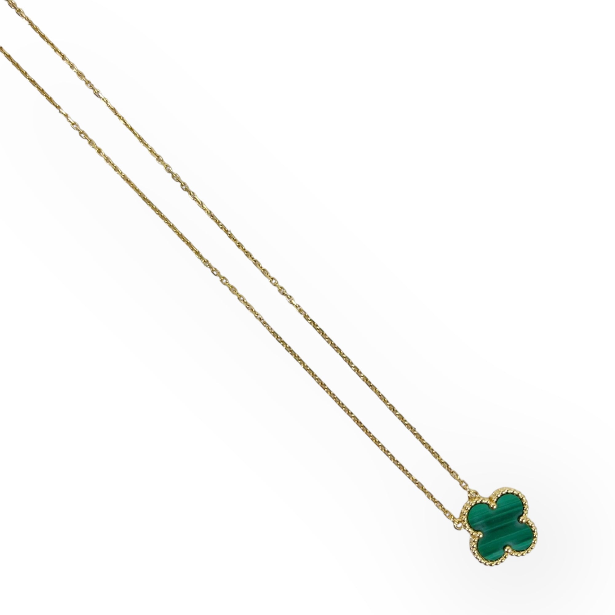 Van Cleef and Arpels VCA Vintage Alhambra 1 Motif Pendant and Necklace, Malachite Yellow Gold