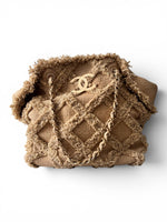 将图片加载到图库查看器，Chanel Natural Raffia and Tweed Tote, Gold-tone Hardware
