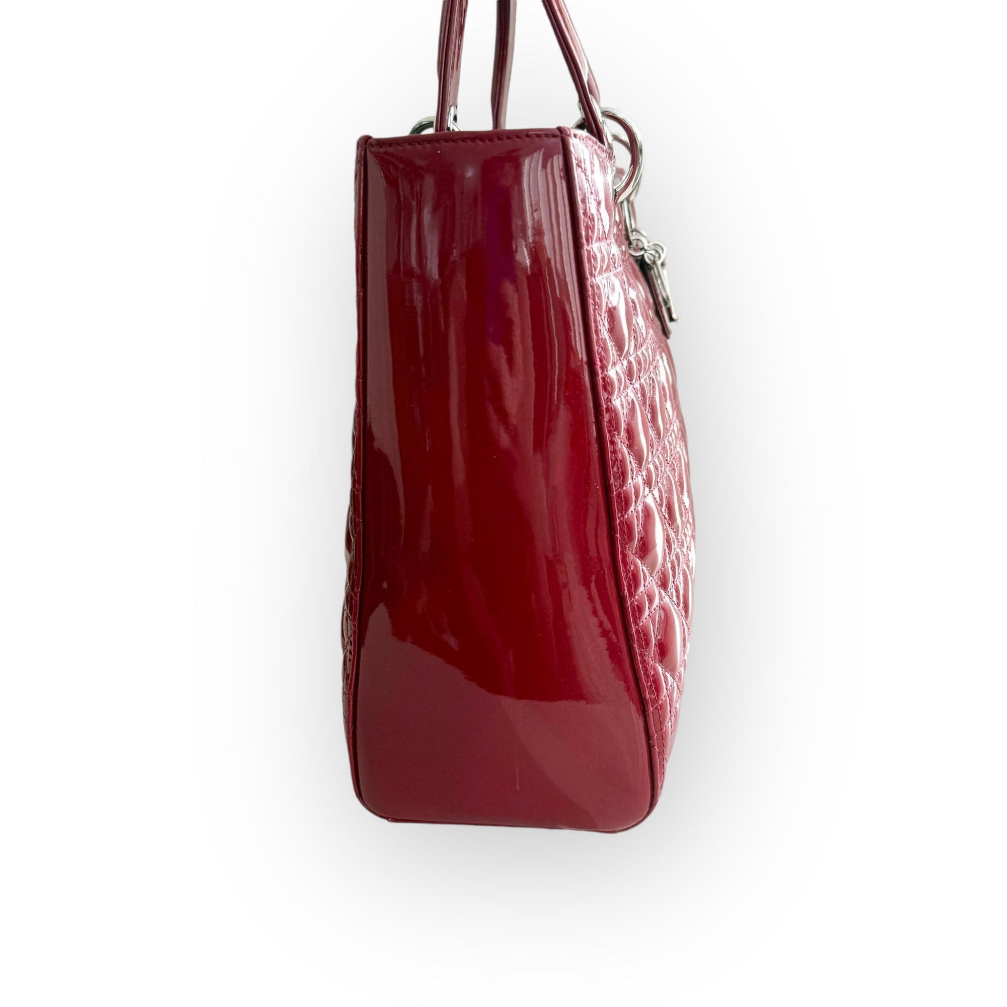 Christian Dior Lady Dior Large, Cherry Red Patent Leather, Silver Hardware