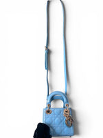 将图片加载到图库查看器，Christian Dior Lady Dior Micro Baby Blue, Gold-tone Hardware

