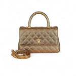 Charger l&#39;image dans la galerie, Chanel Coco Handle Mini Diamond Quilted Metallic Gold Caviar, Gold-Tone Hardware
