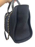 Charger l&#39;image dans la galerie, Chanel Deauville Shopping Tote Small, Black Mixed Fibers, Calfskin &amp; Gold-Tone Metal
