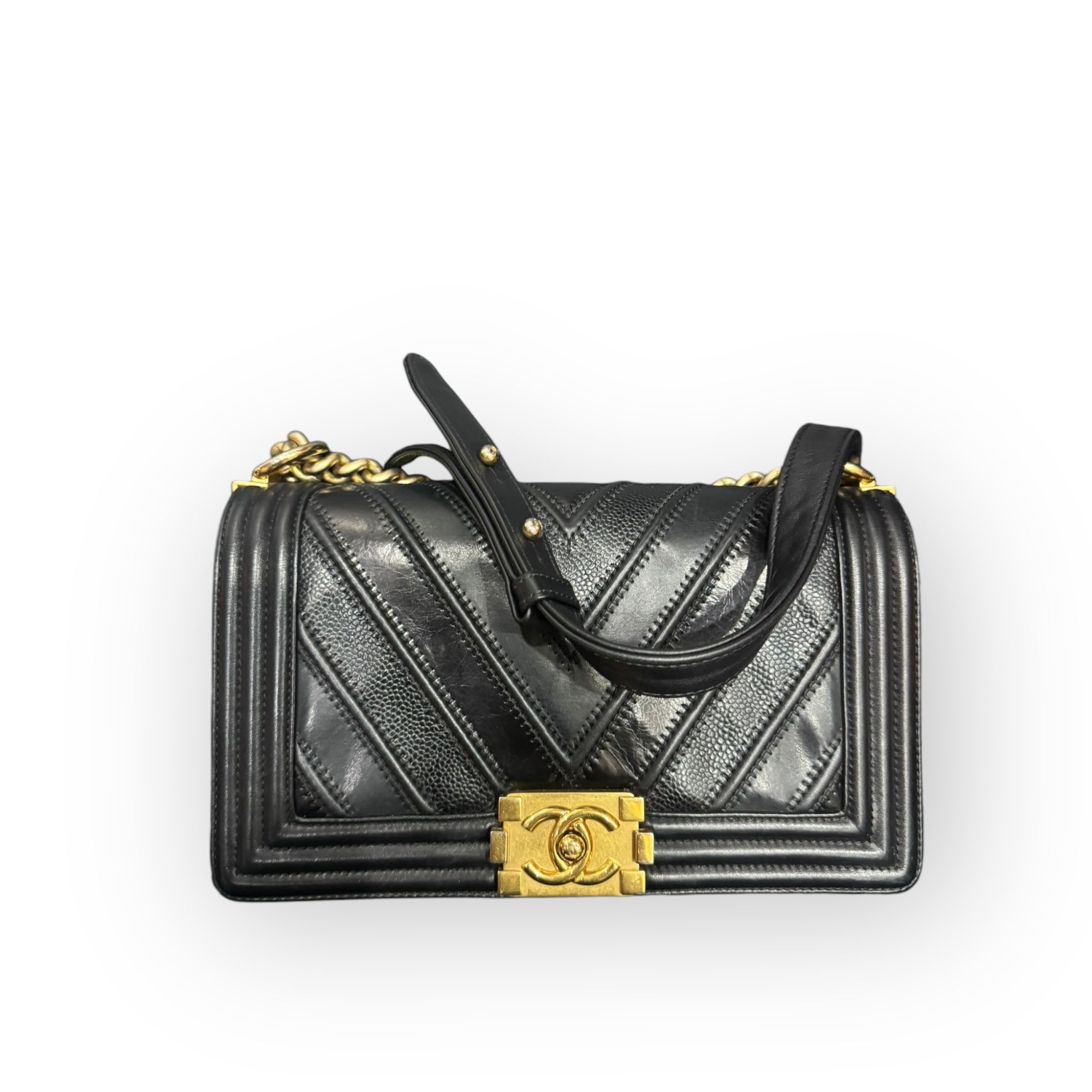 Chanel Leboy Old Medium Mixed Leather Chevron Gold-tone Hardware