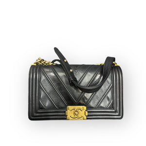 Chanel Leboy Old Medium Mixed Leather Chevron Gold-tone Hardware