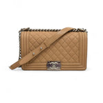 Load image into Gallery viewer, Chanel Leboy Old Medium Dark Beige Diamond Quilted Caviar Leather/Grained Calfskin, Shiny Silver-tone Hardware
