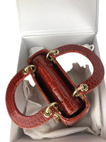 Load image into Gallery viewer, Christian Dior Lady Dior Mini Exotic Crocodile Leather Crystal and Gold Hardware
