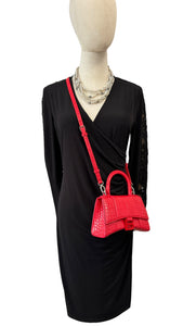 Balenciaga Hourglass XS Handbag,  Lipstick Red Croc-Embossed Calfskin, Red Enamel-plated Hardware