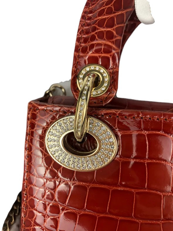 Christian Dior Lady Dior Mini Exotic Crocodile Leather Crystal and Gold Hardware