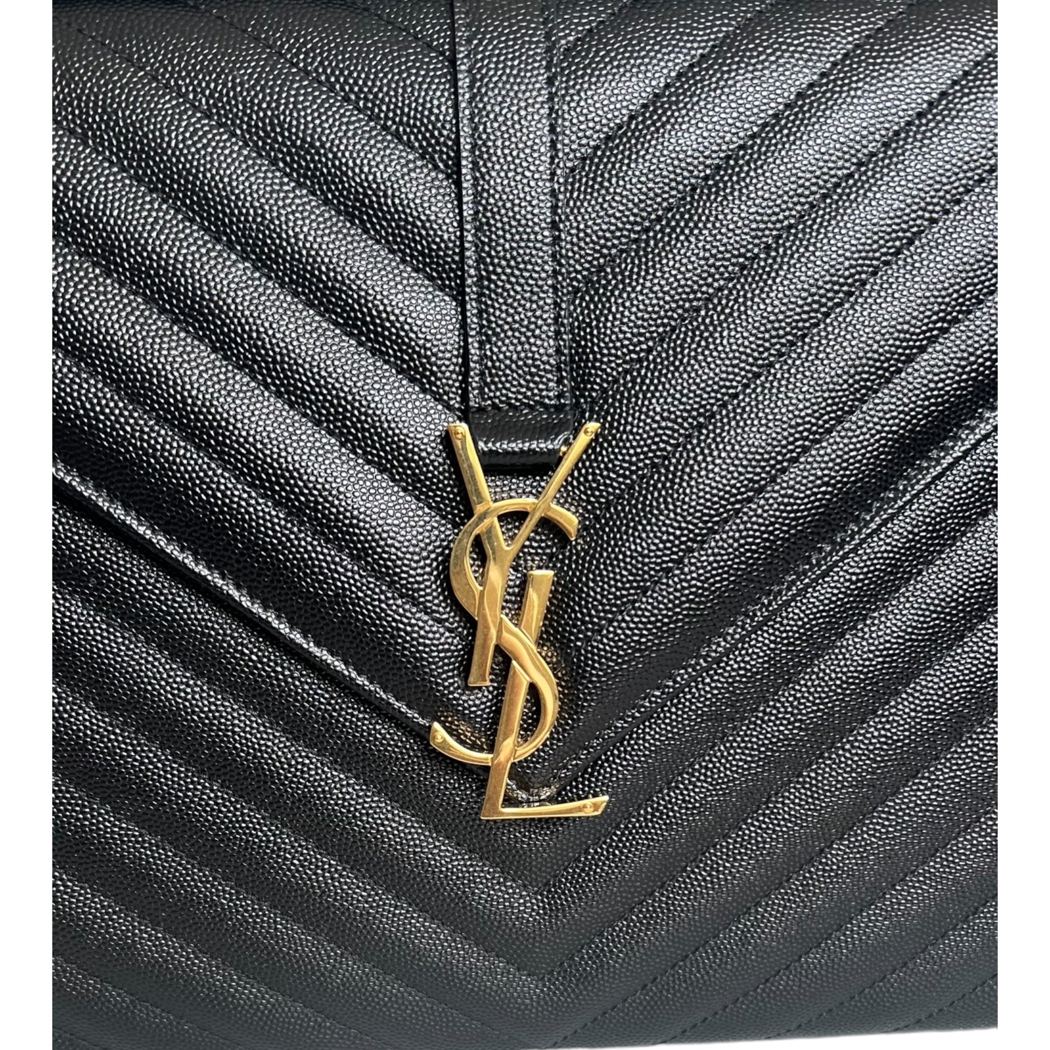 Saint Laurent Envelope Bag Grain de Poudre Chevron Quilted Large YSL