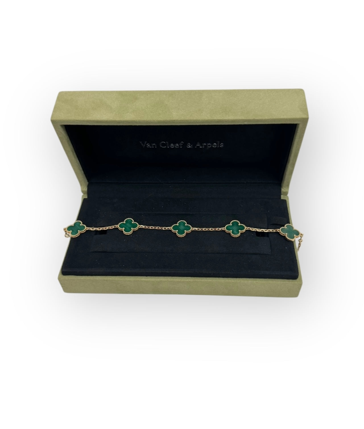 Van Cleef and Arpels Vintage Alhambra 5 Motifs Bracelet, Malachite, 18kt Yellow Gold- VCA