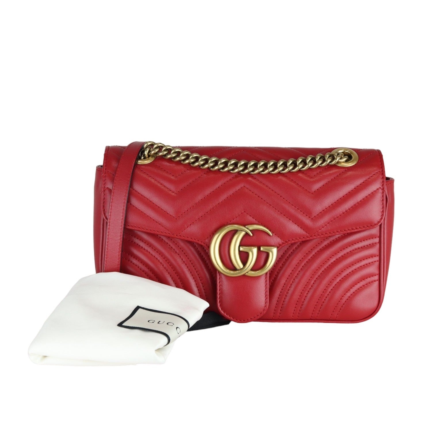 GUCCI GG Marmont Small Calfskin Matelasse Red GHW