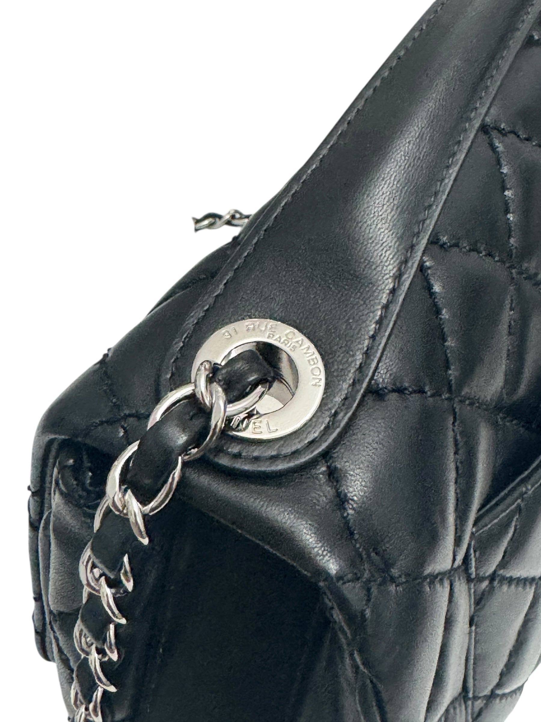 Chanel Easy Carry Flap Bag Black Lambskin Silver-tone Hardware