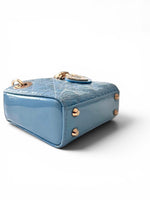 将图片加载到图库查看器，Christian Dior Lady Dior Micro Baby Blue, Gold-tone Hardware
