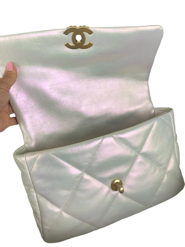 Chanel 19 Medium Iridescent White Lambskin Mixed Hardware