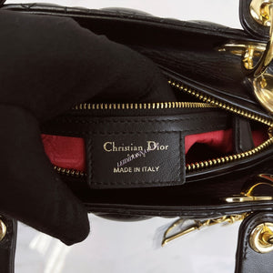 Christian Dior Lady Dior Medium, Black Lambskin Gold-tone Hardware