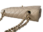 Load image into Gallery viewer, Beige quilted handbag with gold chain strap on a white background
