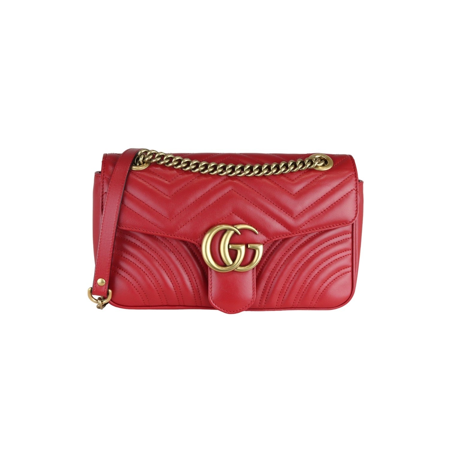 GUCCI GG Marmont Small Calfskin Matelasse Red GHW