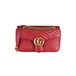 将图片加载到图库查看器，GUCCI GG Marmont Small Calfskin Matelasse Red GHW
