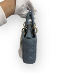 将图片加载到图库查看器，Christian Dior Lady D-Joy Medium Cloud Blue Lambskin Cannage Gold-tone Hardware
