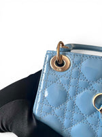 将图片加载到图库查看器，Christian Dior Lady Dior Micro Baby Blue, Gold-tone Hardware
