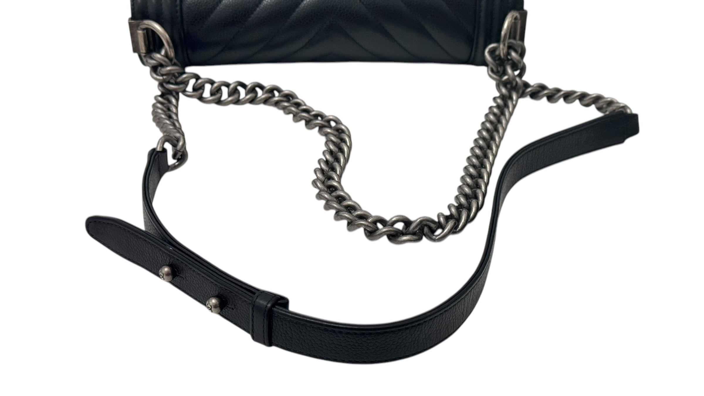 Chanel Leboy Old Medium Black Caviar / Grained Calfskin Leather, Chevron, Ruthenium Hardware