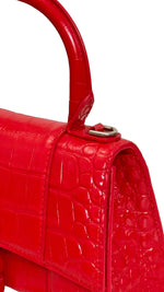 将图片加载到图库查看器，Balenciaga Hourglass XS Handbag,  Lipstick Red Croc-Embossed Calfskin, Red Enamel-plated Hardware
