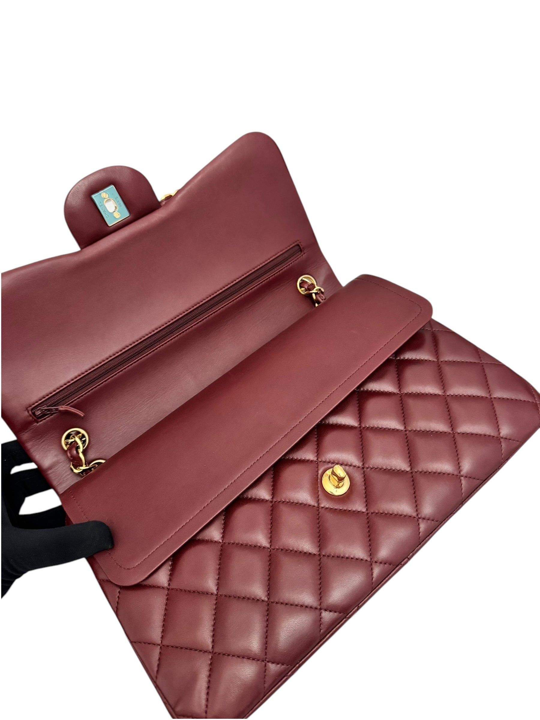 Chanel Timeless Classic Jumbo Burgundy Lambskin Gold-tone Hardware