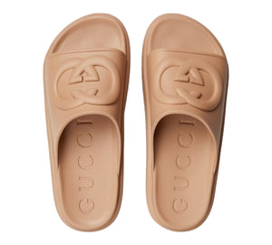 Gucci Mens Interlocking G Platform Slides Sandals 12 Vintage Camel