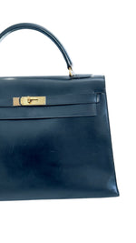 Load image into Gallery viewer, Hermes Kelly32 Sellier Vintage Black Box 24kt Plated-Gold Hardware
