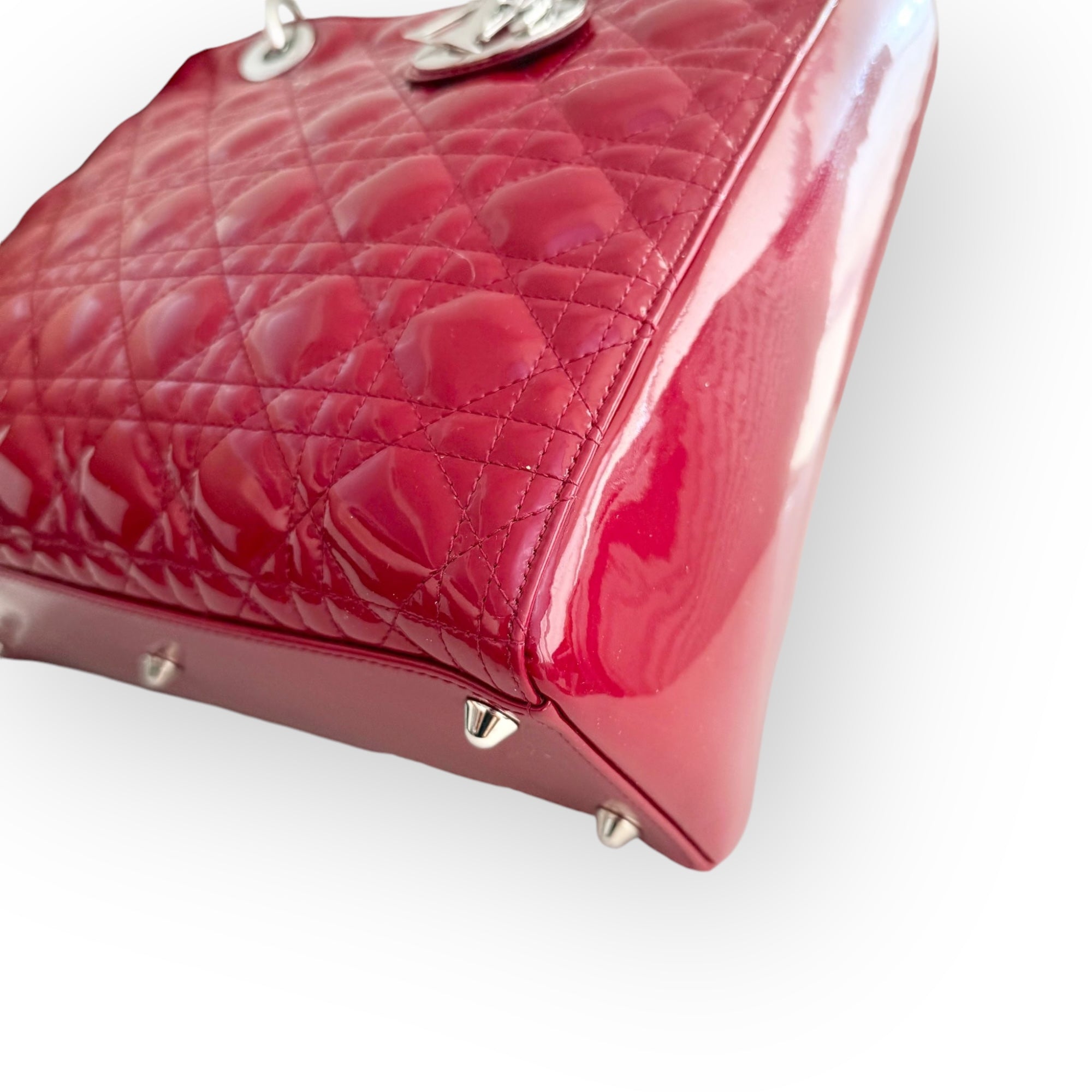 Christian Dior Lady Dior Large, Cherry Red Patent Leather, Silver Hardware