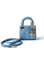 将图片加载到图库查看器，Christian Dior Lady Dior Micro Baby Blue, Gold-tone Hardware
