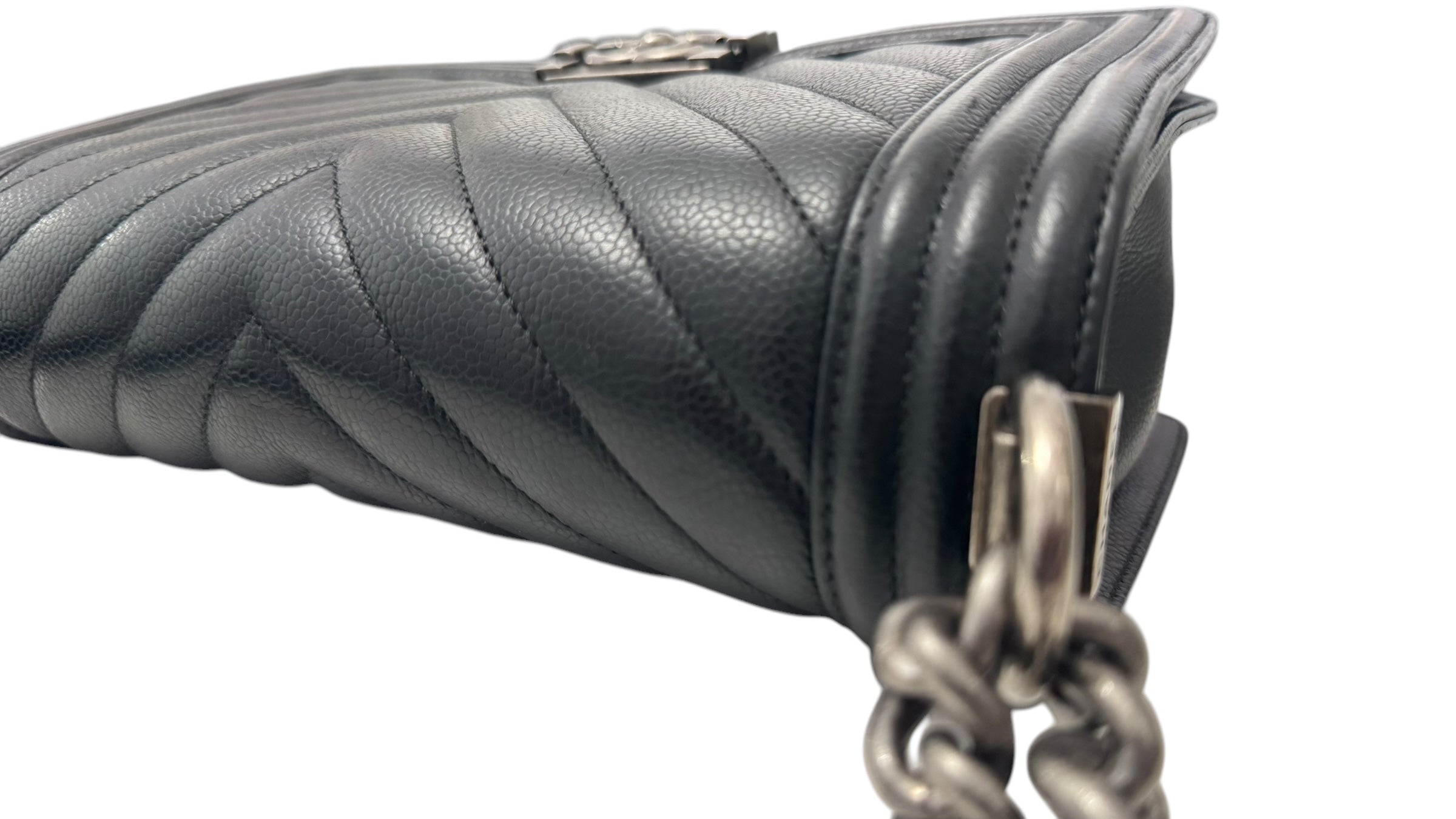 Chanel Leboy Old Medium Black Caviar / Grained Calfskin Leather, Chevron, Ruthenium Hardware