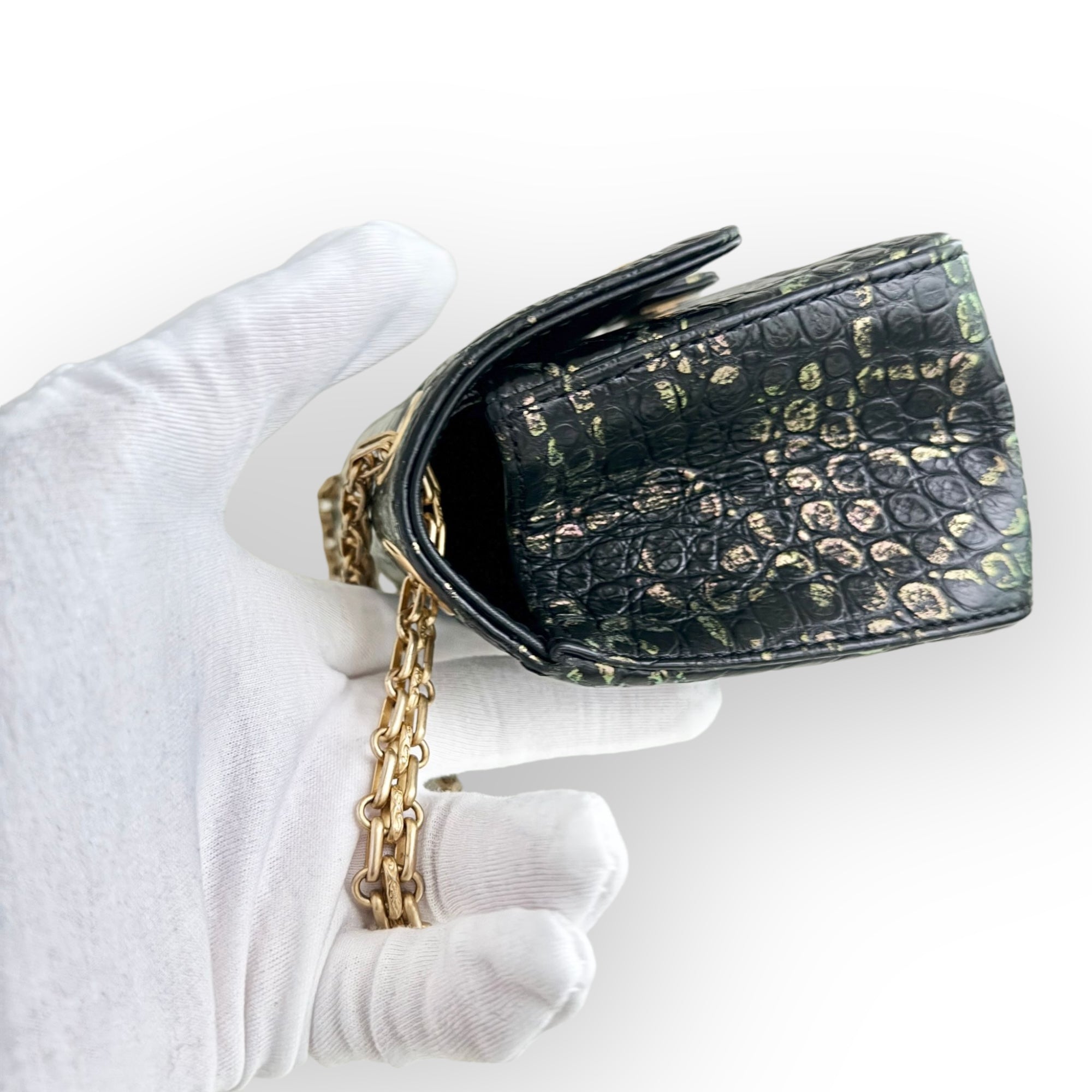 Chanel Classic 2.55 Reissue Mini Rectangle Single Flap, Metiers D’art Croc-Embossed Graffiti Calfskin, Gold-tone Hardware