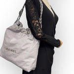 Load image into Gallery viewer, Chanel 22 Handbag Medium Quilted Dove Grey Calfskin, Silver-tone Hardware
