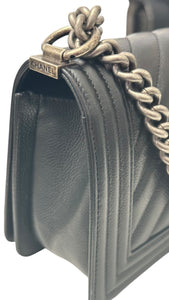 Chanel Leboy Old Medium Black Caviar / Grained Calfskin Leather, Chevron, Ruthenium Hardware