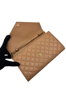 Saint Laurent Envelope Wallet on Chain WOC Triquilt Matelasse Dark Cork/Beige Gold-tone Hardware