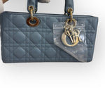 将图片加载到图库查看器，Christian Dior Lady D-Joy Medium Cloud Blue Lambskin Cannage Gold-tone Hardware
