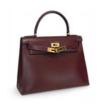 Charger l&#39;image dans la galerie, Hermes Vintage Kelly 28 Vintage Bordeaux Box Leather 24kt Gold-Plated Hardware
