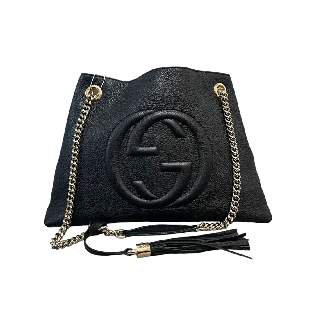 GUCCI Soho Chain Shoulder Medium Pebbled Calfskin Black GHW