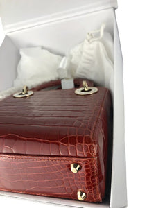 Christian Dior Lady Dior Mini Exotic Crocodile Leather Crystal and Gold Hardware