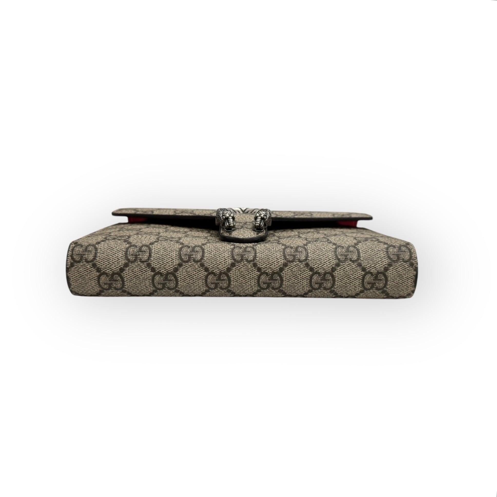 Gucci Dionysus Ebony/Beige GG Supreme Wallet on Chain, Silver-toned Hardware, Red Interior