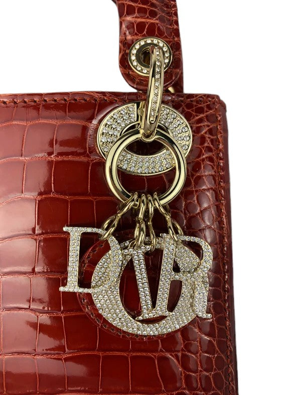 Christian Dior Lady Dior Mini Exotic Crocodile Leather Crystal and Gold Hardware