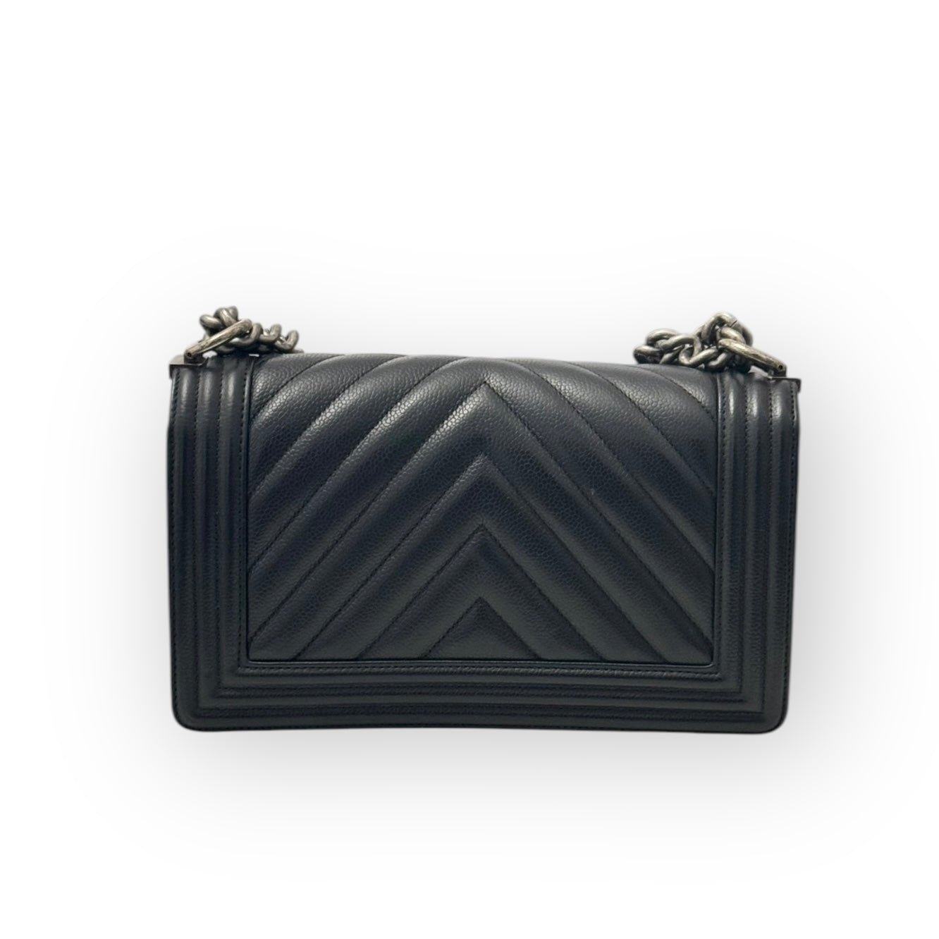 Chanel Leboy Old Medium Black Caviar / Grained Calfskin Leather, Chevron, Ruthenium Hardware