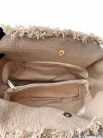将图片加载到图库查看器，Chanel Natural Raffia and Tweed Tote, Gold-tone Hardware
