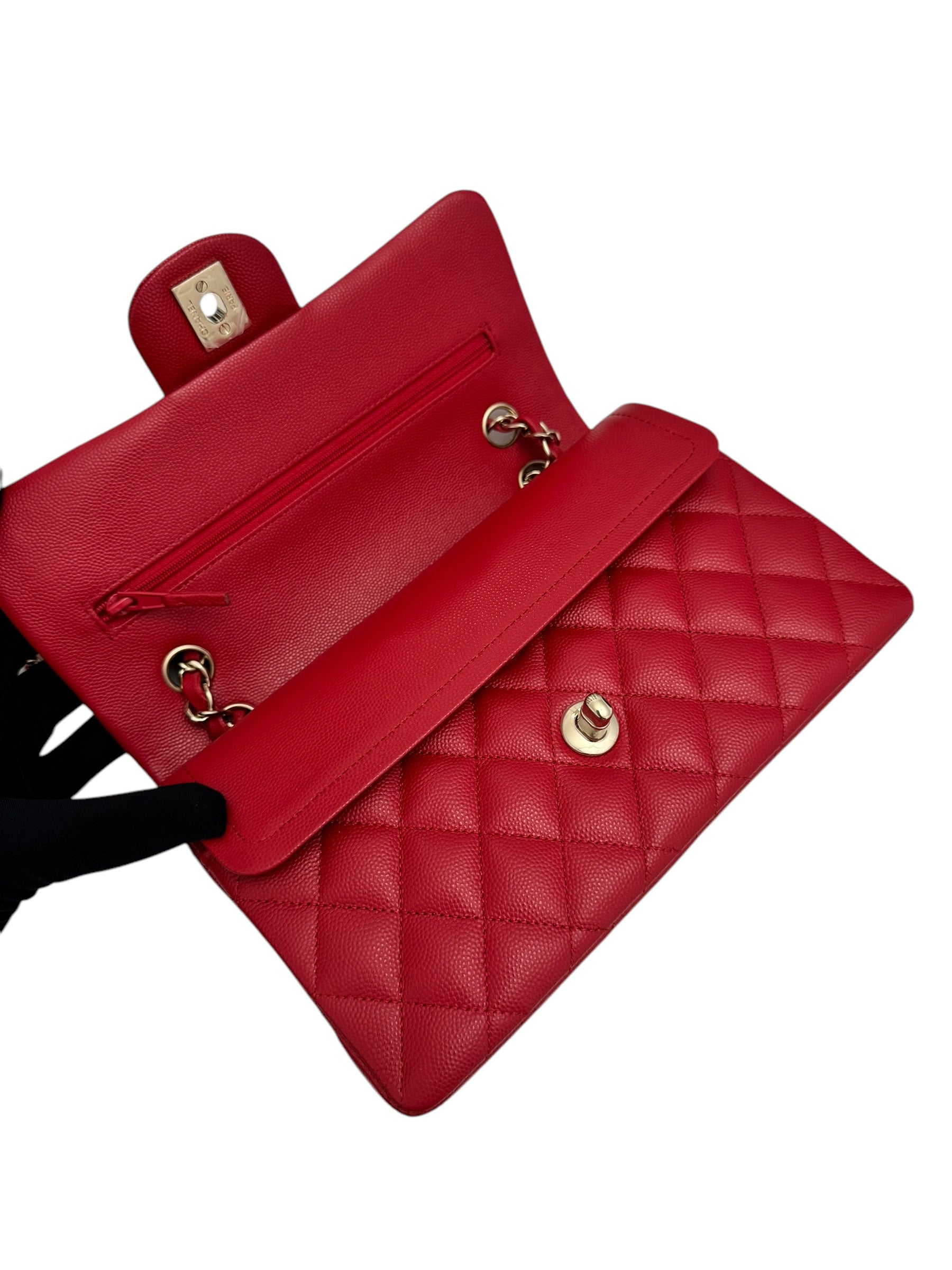 Chanel Timeless Classic Small 22P Red Caviar, Gold-tone Hardware