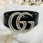 Charger l&#39;image dans la galerie, Gucci Marmont Belt, 40mm Wide, Size 32/80cm, Black Leather, Antique Palladium-Plated Hardware
