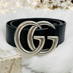 Gucci Marmont Belt, 40mm Wide, Size 32/80cm, Black Leather, Antique Palladium-Plated Hardware