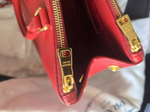 Prada Red Saffiano Lux Leather Medium Galleria Double Zip Tote Gold-Tone Hardware